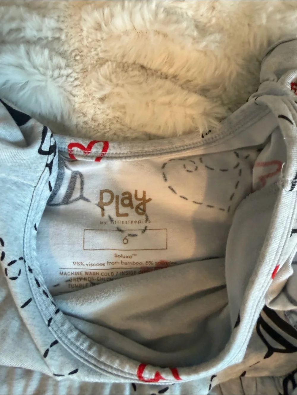 Little Sleepies Play Collection' Gray Bee Print Long Sleeve Dress with Red Heart